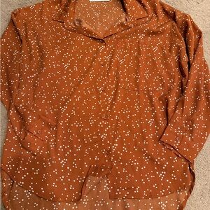 12th Tribe x The Salty Blonde Burnt Orange Button Down Shirt White Dot Print